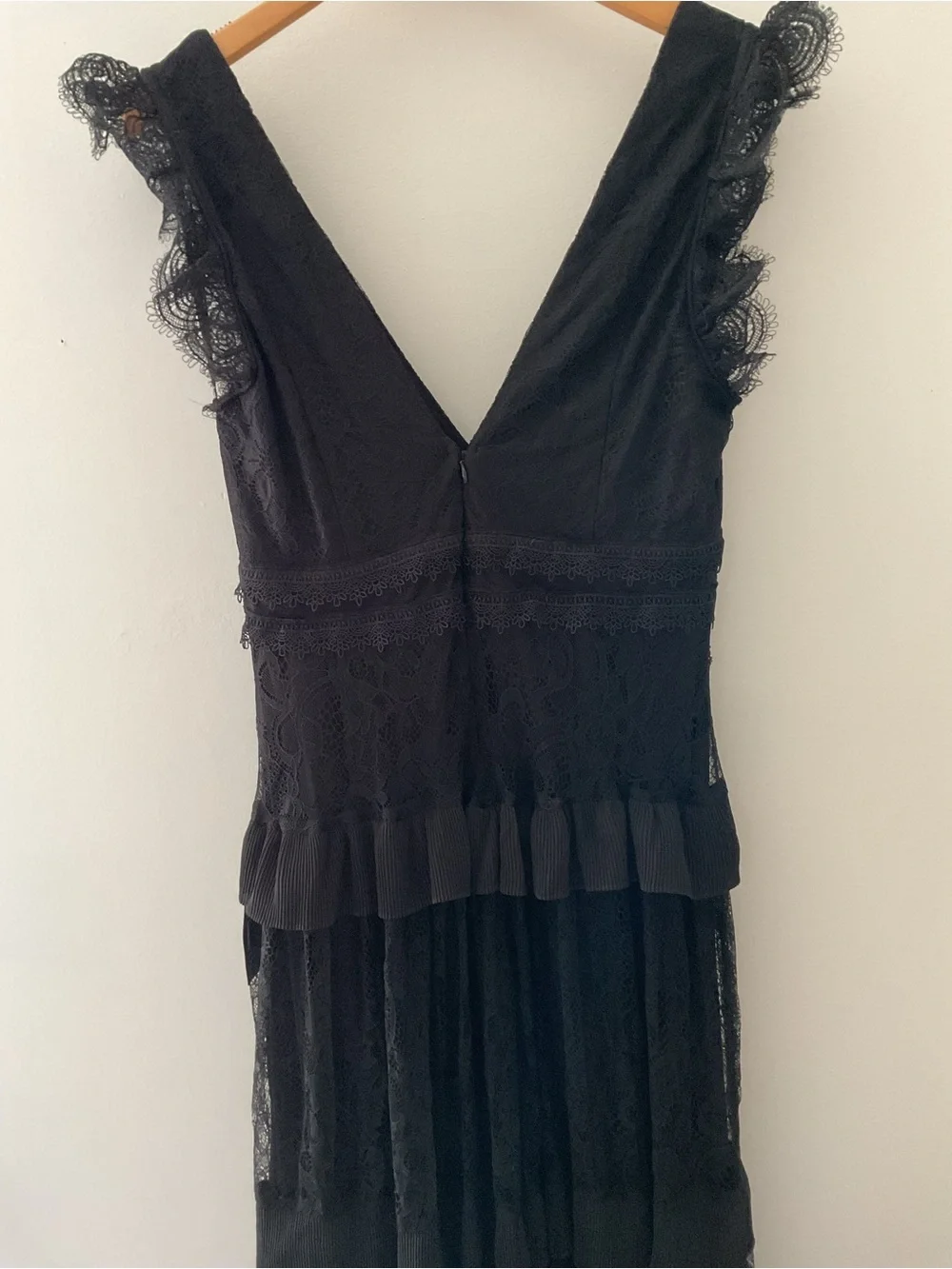 Lulus Marvelous Darling Black Crochet Lace Ruffled Tiered V-Neck Maxi Dress - Picture 9 of 16